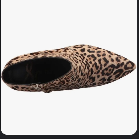 Sam Edelman Olette sand animal print leopard fur ankle boots heels Sz 8 1/2 - Picture 4 of 15